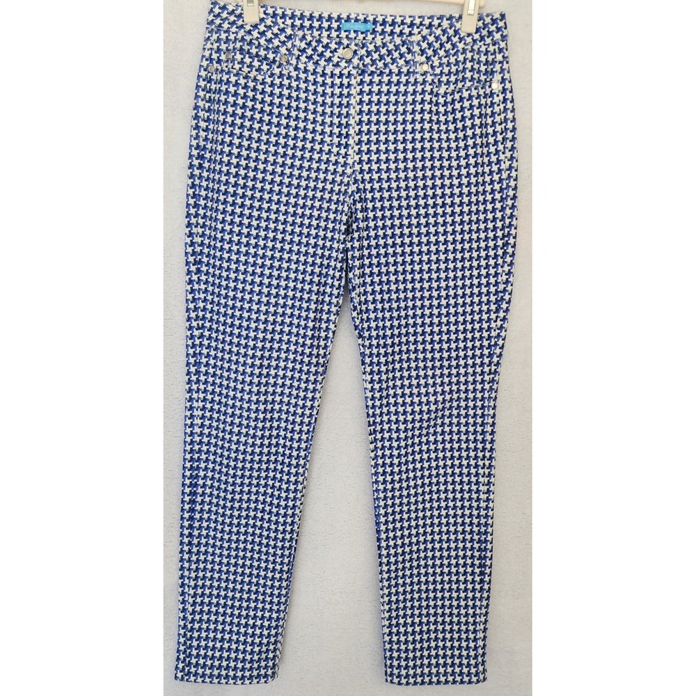 J McLaughlin Lexi Jeans Women's 10 Blue White Stretch Modern Classic Geometric